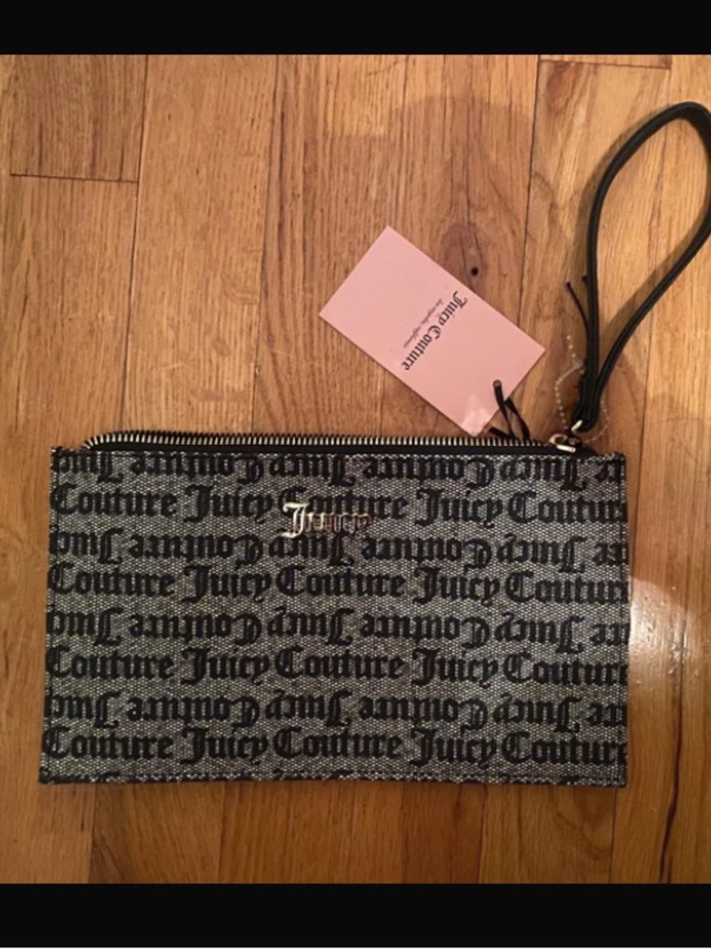 Juicy Couture Black Logo Wristlet Clutch with Wrist Strap